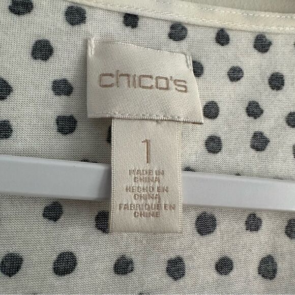 Chico's Layered Chiffon White Black Polka Dot Semi‎ Sheer Short Sleeve Size 1 M - Picture 3 of 8